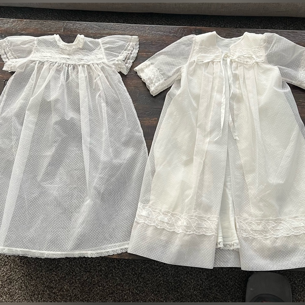 Vintage White Lace Outfit Dress Robe Girls Baptism 9months 12months